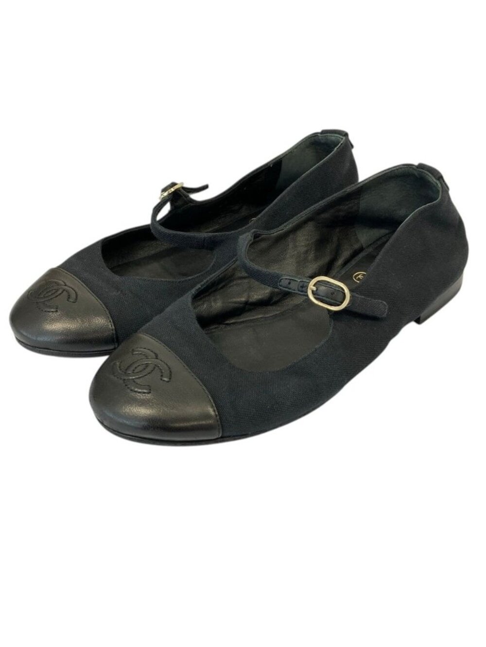 Chanel Leather Canvas CC Logo Mary Jane Flat Pumps Black Spring Summer Fall